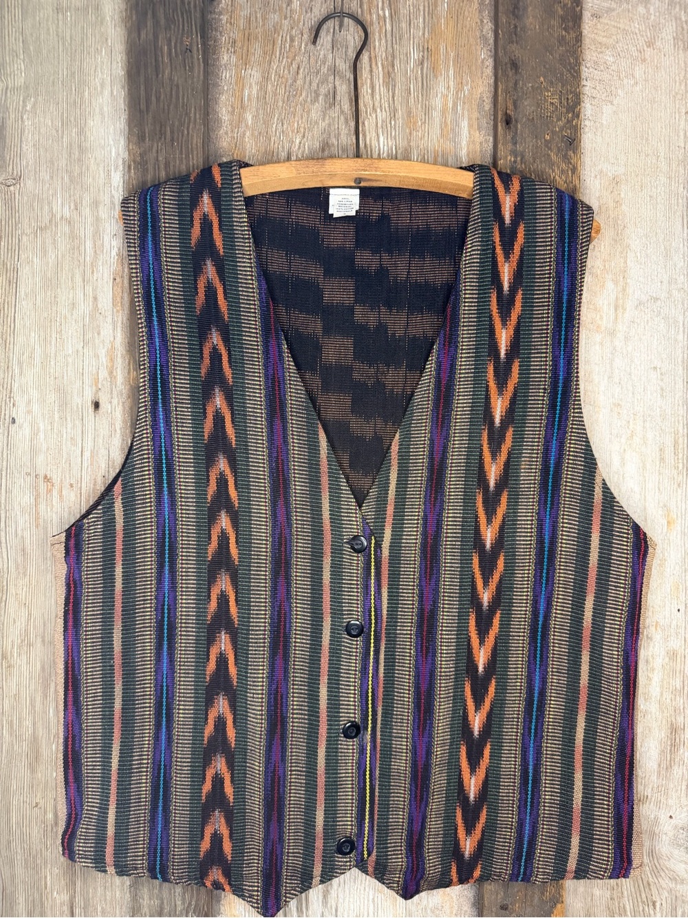 VTG Guatemalan Handwoven 100% Cotton Tapestry Style Western Vest: Medium